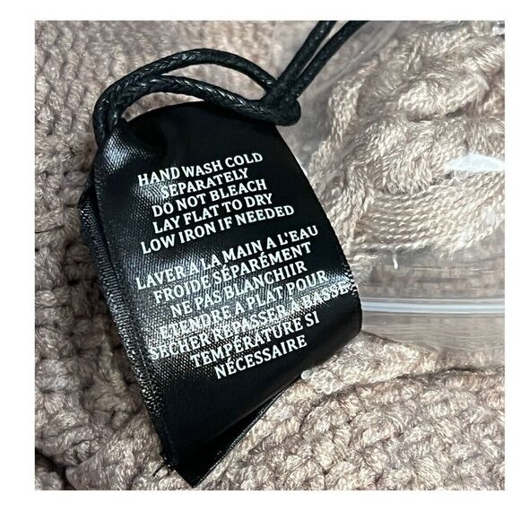 Blank NYC Sweater WMNS XS Beige Crop Cable Knit Mock Neck Pom Pom Holiday 3D - Picture 12 of 13